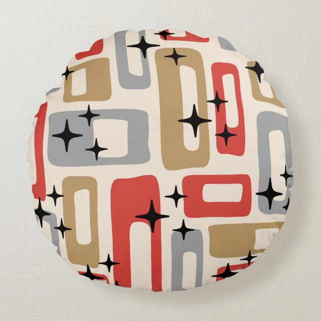 Mid Century Modern Atomic Christmas Round Pillow (Front)