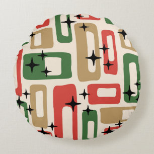 Mid Century Modern Atomic Christmas Round Pillow