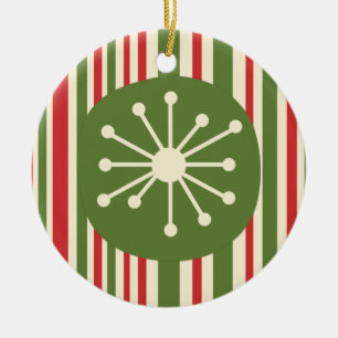 Mid Century Modern Atomic Dot Retro Christmas  Ceramic Ornament