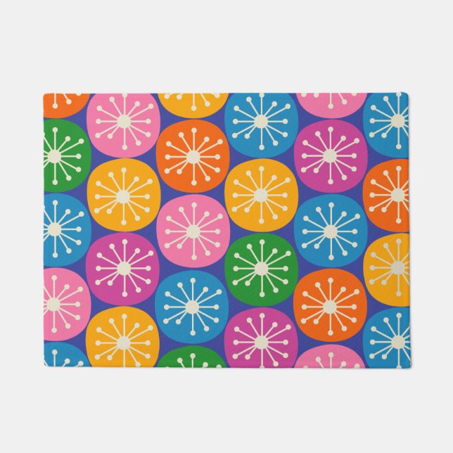 Mid Century Modern Atomic Dots Colourful Retro Doormat (Front)