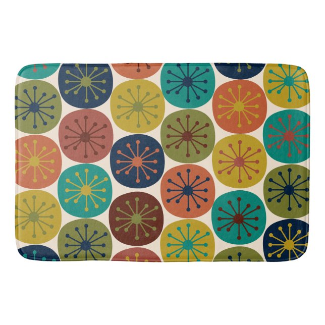 Mid Century Modern Atomic Dots Retro Pattern Bath Mat (Front)
