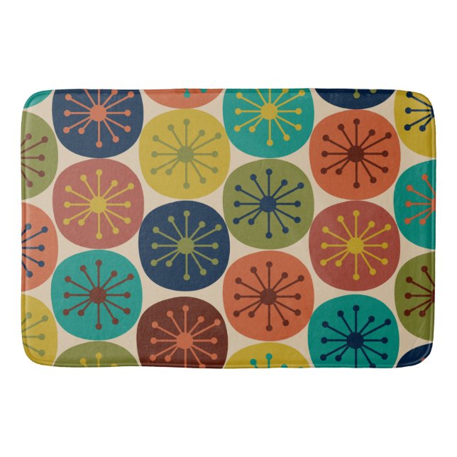 Mid Century Modern Atomic Dots Retro Pattern Bath Mat (Front)