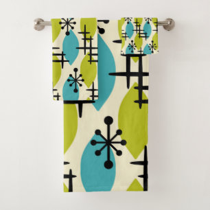 Mid Century Modern Atomic Drops Pattern Bath Towel Set