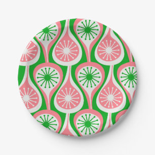 Mid Century Modern Atomic Drops Pattern Green Pink Paper Plate
