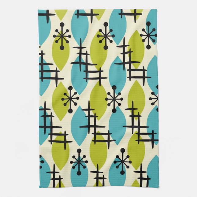 Mid Century Modern Atomic Drops Pattern Kitchen Towel (Vertical)