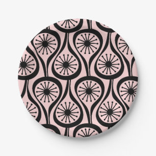 Mid Century Modern Atomic Drops Pink Black Paper Plate