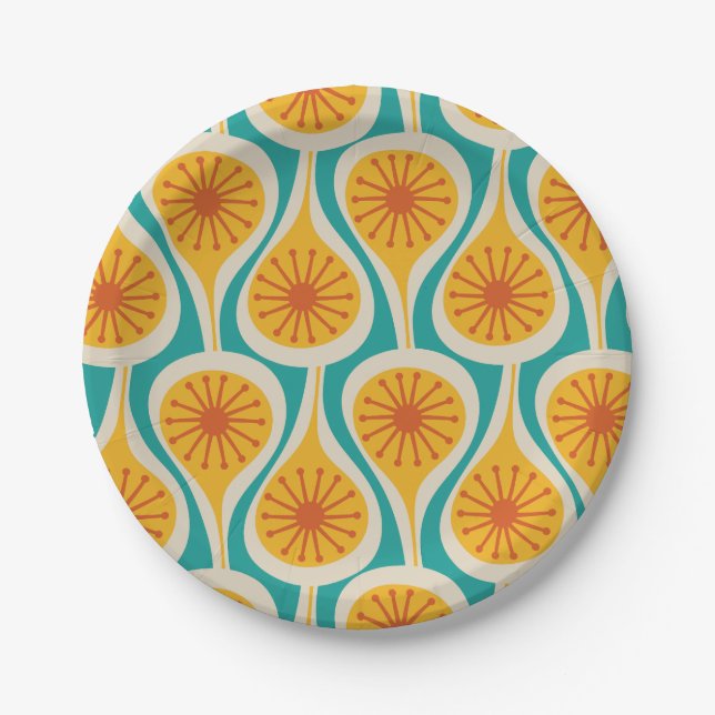 Mid Century Modern Atomic Drops Retro Pattern Paper Plate (Front)