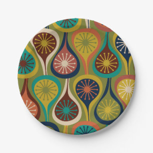 Mid Century Modern Atomic Drops Retro Pattern Paper Plate