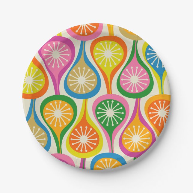 Mid Century Modern Atomic Drops Retro Pattern Paper Plate (Front)