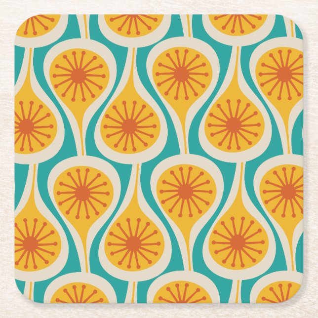 Mid Century Modern Atomic Drops Retro Pattern Square Paper Coaster (Front)