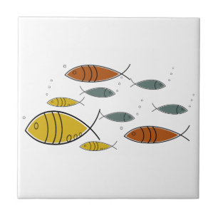Mid Century Modern Atomic Era Fish Swimming Custom Tile