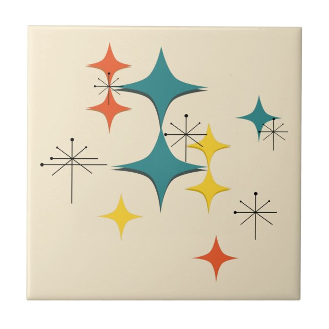 Mid Century Modern Atomic Era Starbursts Turquois Tile (Front)