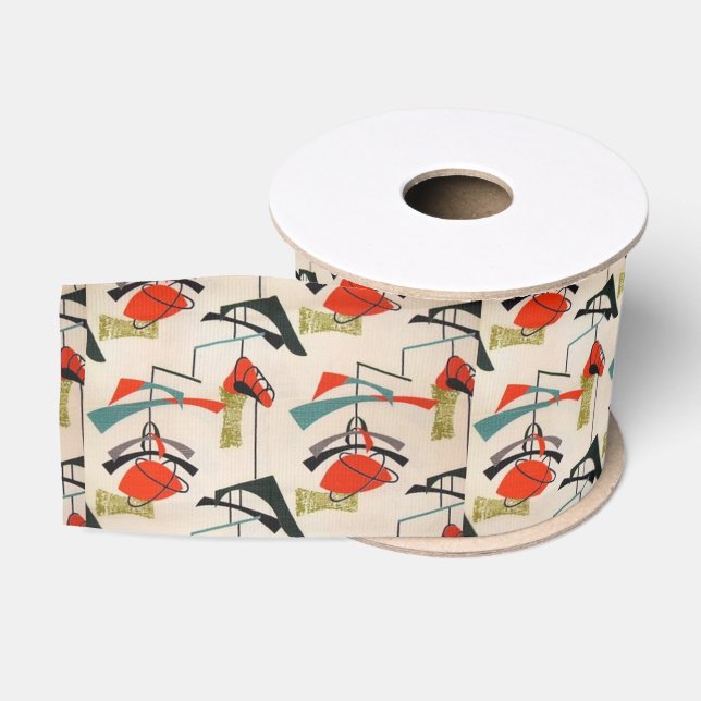 Mid Century Modern Atomic Fabric Ribbon Grosgrain Ribbon (Spool)