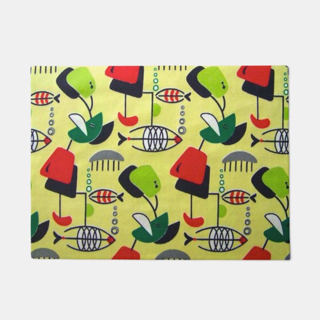 Mid Century Modern Atomic Fish Design Door Mat (Front)