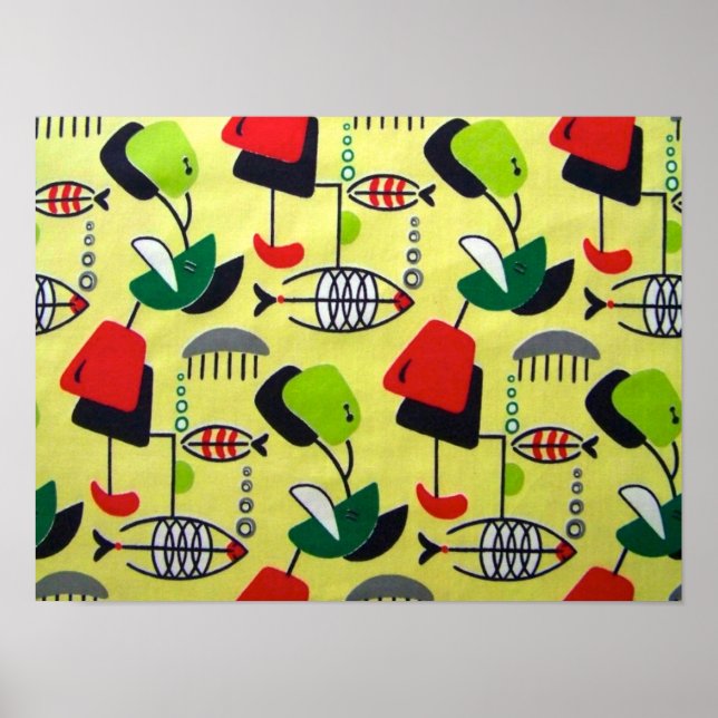 Mid Century Modern Atomic Fish Design Poster (Front)