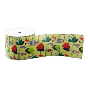 Mid Century Modern Atomic Fish Design Ribbon Grosgrain Ribbon
