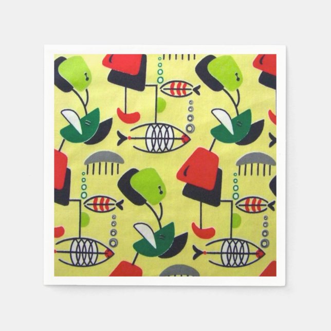 Mid Century Modern Atomic Fish Paper Napkins (Front)