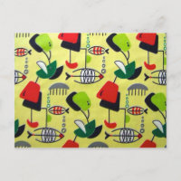 Mid Century Modern Atomic Fish Postcard