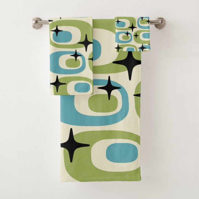 Mid Century Modern Atomic Pattern Bath Towel Set (Insitu)