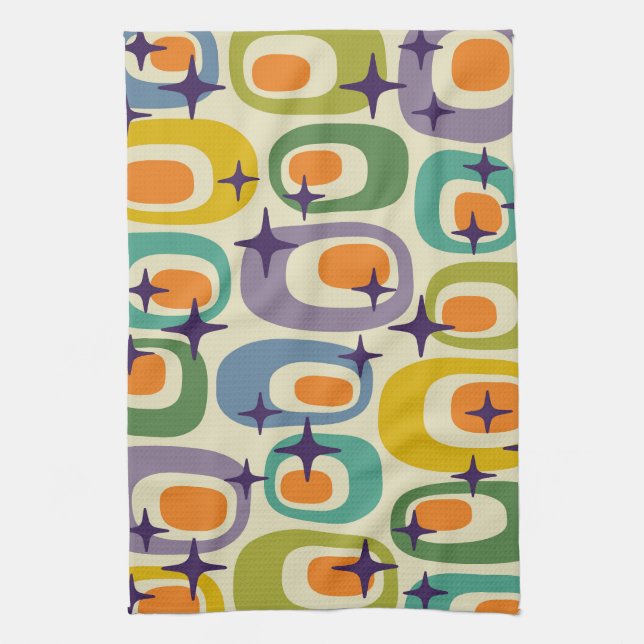 Mid Century Modern Atomic Pattern Kitchen Towel (Vertical)