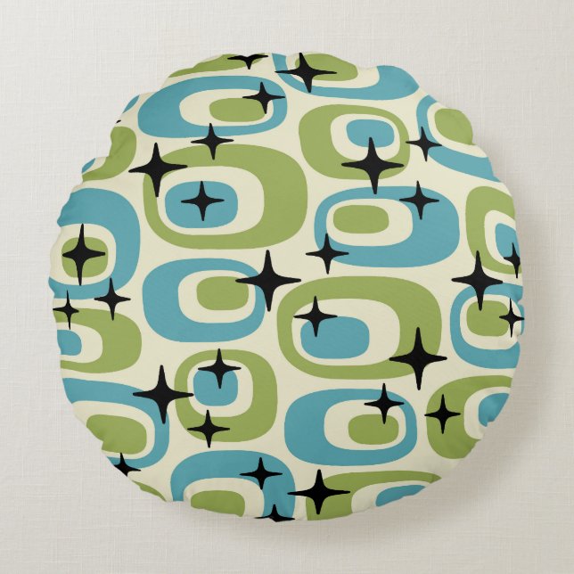 Mid Century Modern Atomic Pattern Round Pillow (Front)
