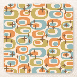 Mid Century Modern Atomic Pattern Square Paper Coaster