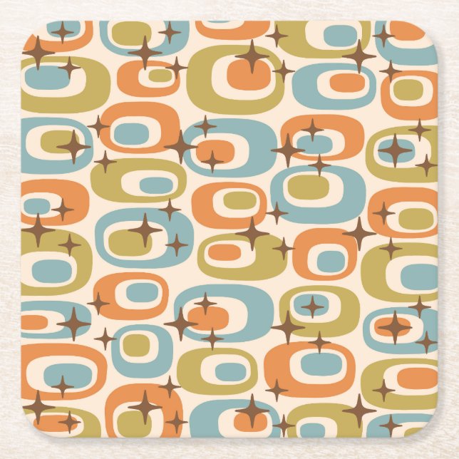 Mid Century Modern Atomic Pattern Square Paper Coaster (Front)