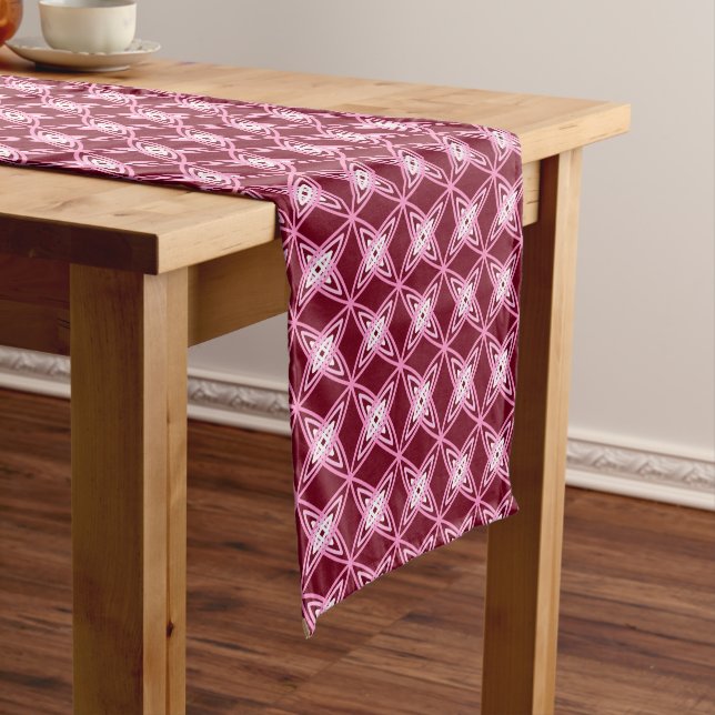 Mid Century Modern Atomic Print - Burgundy Wine Short Table Runner (In Situ)