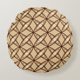 Mid Century Modern Atomic Print - Camel Tan Round Pillow
