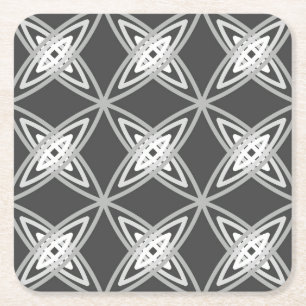 Mid Century Modern Atomic Print - Charcoal Grey Square Paper Coaster