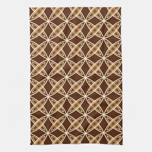 Mid Century Modern Atomic Print - Chocolate Brown Kitchen Towel (Vertical)