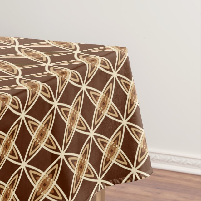 Mid Century Modern Atomic Print - Chocolate Brown Tablecloth (In Situ)
