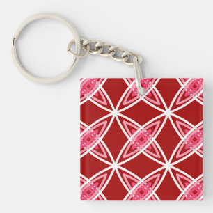 Mid Century Modern Atomic Print - Dark Red Keychain