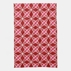 Mid Century Modern Atomic Print - Dark Red Kitchen Towel