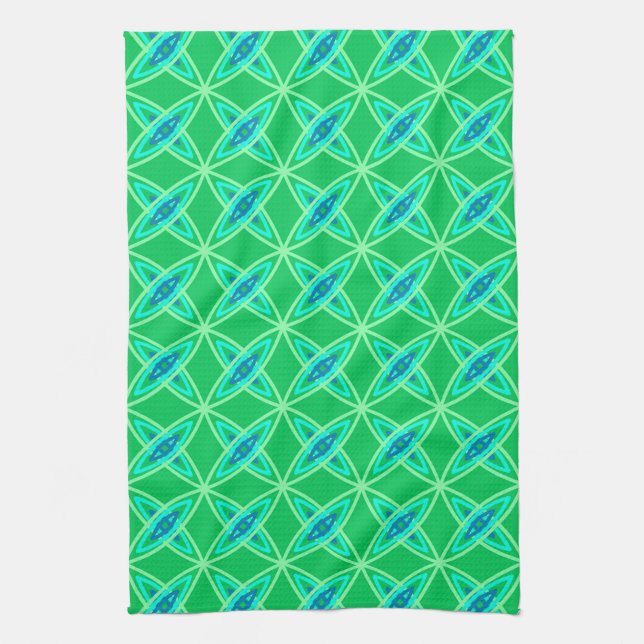 Mid Century Modern Atomic Print - Jade Green Kitchen Towel (Vertical)