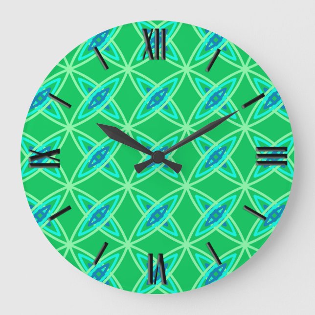 Mid Century Modern Atomic Print - Jade Green Large Clock (Front)