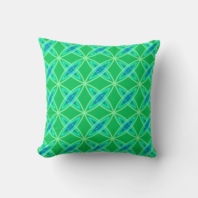 Mid Century Modern Atomic Print - Jade Green Throw Pillow (Front)