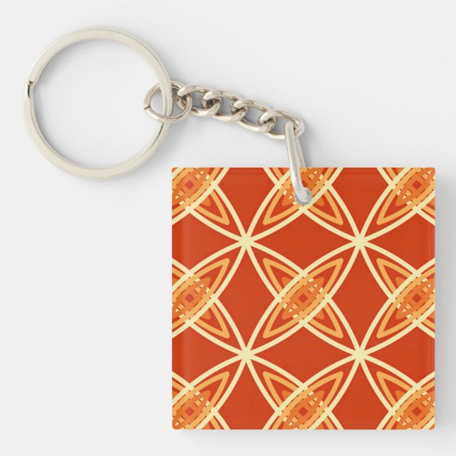 Mid Century Modern Atomic Print - Mandarin Orange Keychain (Front)