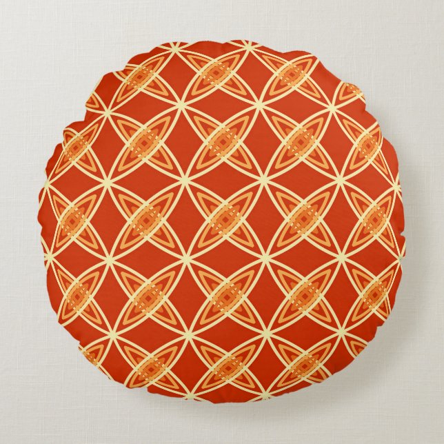 Mid Century Modern Atomic Print - Mandarin Orange Round Pillow (Front)