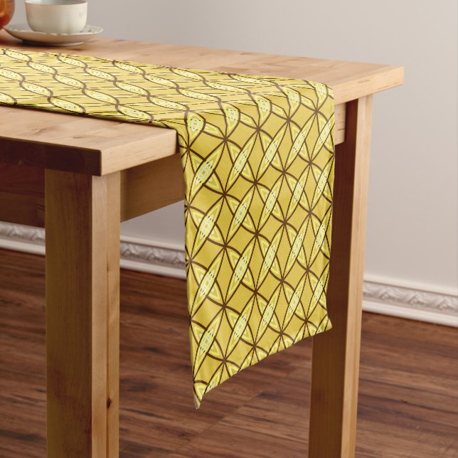 Mid Century Modern Atomic Print - Mustard Gold Short Table Runner (In Situ)