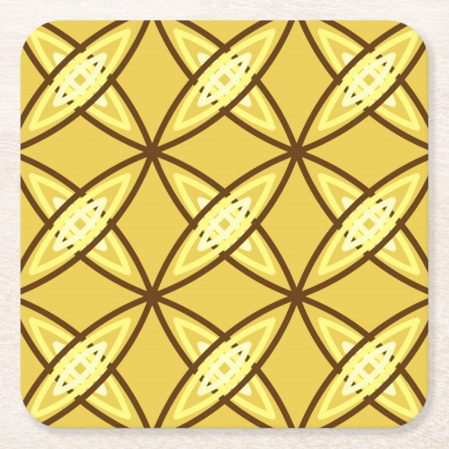 Mid Century Modern Atomic Print - Mustard Gold Square Paper Coaster (Front)