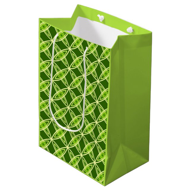 Mid Century Modern Atomic Print - Olive Green Medium Gift Bag (Front Angled)