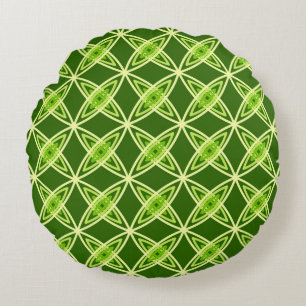 Mid Century Modern Atomic Print - Olive Green Round Pillow