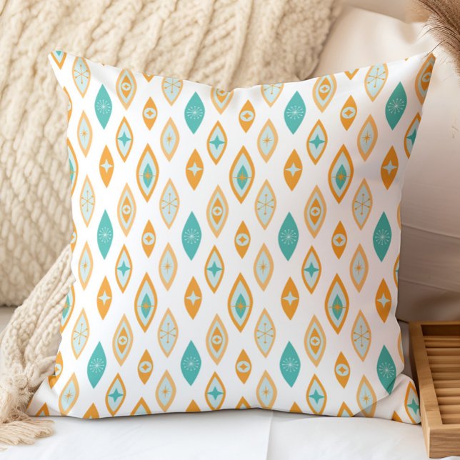 Mid Century Modern Atomic Shapes Aqua, Orange Throw Pillow (Creator Uploaded)