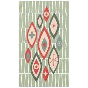 Mid Century Modern Atomic Shapes Green, Red Tablecloth