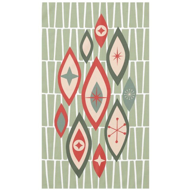 Mid Century Modern Atomic Shapes Green, Red Tablecloth (Front)