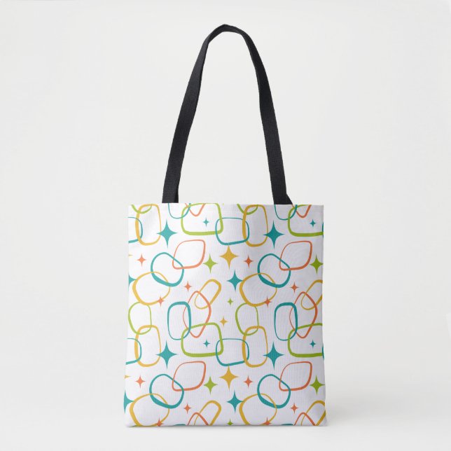 Mid-Century Modern Atomic Sparkle Retro Tote Bag (Front)
