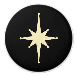 Mid Century Modern Atomic Star Black & Cream Ceramic Knob