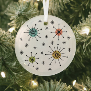 Mid Century Modern Atomic Starburst Pattern Glass Ornament