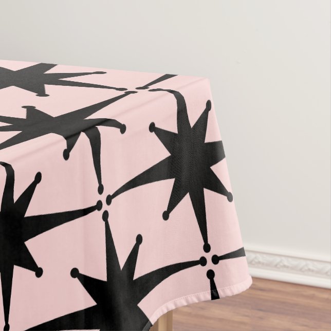 Mid Century Modern Atomic Starburst Pattern Pink Tablecloth (In Situ)